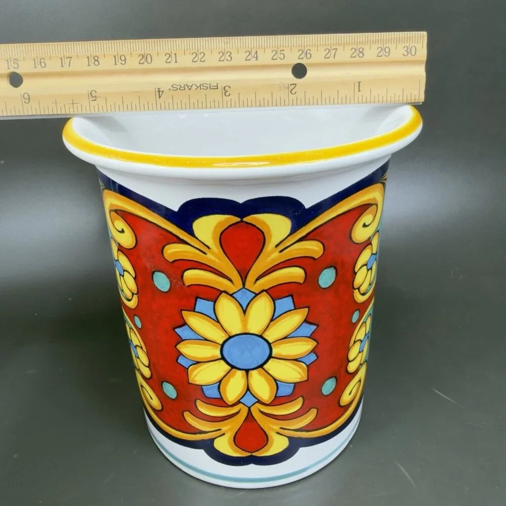 Ceramic Nova Deruta Made In Italy Redware Pottery Utensil Holder Crock Vase VTG - Picture 3 of 13